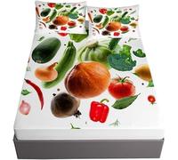 King Size Fitted Sheets Green Vegetables, 3D Fitted Bed Sheet King Size Autumn Deep Pocket 12 inch (30 cm) - Microfibre Fitted Sheets - Shrinkage and Fade Resistant Bedding - Bottom Sheet S398
