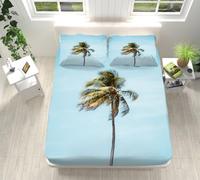 King Size Fitted Sheets Light Blue Tree Deep Kingsize Fitted Bed Sheets Microfibre Bed Cover Deep Fit Washable Bedsheet Breathable Bedsheets+2 Pillow Cases 50x75cm 180x200+30cm