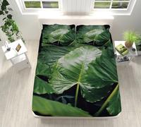 King Size Fitted Sheets Palm Leaf Pattern Deep Kingsize Fitted Bed Sheets Microfibre Bed Cover Deep Fit Washable Bedsheet Breathable Bedsheets+2 Pillow Cases 50x75cm 160x200+30cm