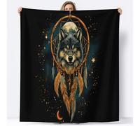 King size Flannel Fleece Blanket, Dream Catcher Animals Wolf Ultra Soft Fleece Throw Blanket for Infant Girls and Boys Kids Toddlers, Warm and Lightweight for All Seasons, Black