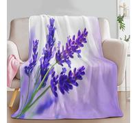 King size Fleece Blanket Purple, Botanical Lavender Elegant Microfiber Soft Warm Fluffy Lightweight 3D Printed Flannel Blankets Bed Sofa Throw Bedspread for Kids Adults Bedroom and Camping