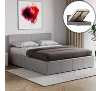 (King Size, Grey) Lisbon Ottoman Bed Frame Faux Leather Storage UKFR