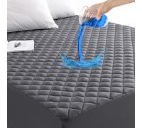 King Size Grey Quilted Fitted Mattress Pad, 100% Waterproof Breathable Mattress Protector, Noiseless Hollow Cotton Mattress Topper, Fitted 8"-26" Deep, Dust Proof