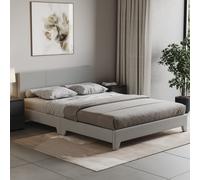 (King Size, Light Grey Linen) Victoria Bed Frame Padded Velvet Fabric UKFR