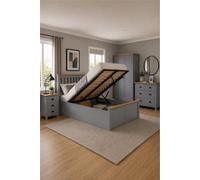 King Size Ottoman Bed Grey Aspen Wood Frame Storage 5Ft Stone Oak Solid