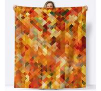 King size Personalised blanket Unique Gifts for Mum, Abstract Mosaic Geometric Pattern Soft Flannel Printed Throw Blanket for Bedding Sofa and Travel, Orange Color