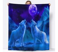 King size Personalised blanket Unique Gifts for Mum, Fantasy Animals Wolf Soft Flannel Printed Throw Blanket for Bedding Sofa and Travel, Blue