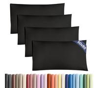 King Size Pillow Cases 4 Pack 50x90cm - Extra Soft Pillowcases, Cooling and Breathable Double Brushed Microfiber, Durable Wrinkle Free, Machine Washable, Hotel Quality Pillow Covers - Black