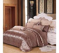 King Size Pink Cover Blue Floral Cotton Double Duvet Covers Set Silk Bedding Sets Satin Jacquard 4pcs (Gold Queen)
