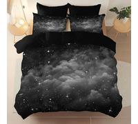 King Size Printed Duvet Cover Sets with 2 Pillowcases - Soft Black Brushed Microfiber Quilt Cover, Night Sky Stars Clouds Reversible Pattern Bedding for Comfort Sleep
