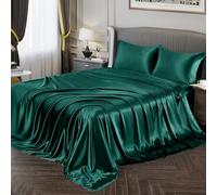 King Size Satin Bed Sheets Set, Vonty Silky Soft Teal Green Satin Sheets, 1 Deep Pocket Fitted Sheet + 1 Flat Sheet + 2 Pillowcases