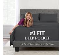 King Size Soft Sheets Set for King Size Bed, Deep Pockets Fitted Sheet Oversize Flat Sheet 2 Zipper Closure Pillowcases Dark Grey
