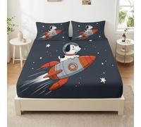 King Size Ultra-Soft Fitted Sheet, Anime Cartoon Soft Brushed Microfiber Bedding Set, Wrinkle Free Animals Dog Space Rocket Bed Sheets 150 x 200 cm - 30 cm Deep Pocket