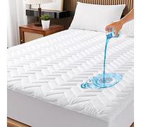 King Size Waterproof Mattress Protector Quilted, Breathable Ultra-Soft Filling Mattress Pad, Fitted Deep Pocket Mattress Cover Fits 6''-25'' Mattress White