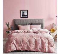 (King, Soft Pink) Seersucker Duvet Cover Set 100% Egyptian Cotton