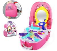 King Sport Pretend Play Makeup Kit Set Toy Customized like a Compact Cosmetic Backpack Design Box with all Makeup Accessories Portable Backpack Role Play Kit for Girls gifts for Birthday, Parties