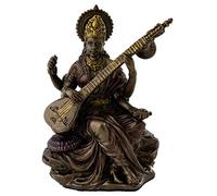 King Tut's Secret Top Collection Mini 3.125" Saraswati - Hindu Goddess of Knowledge, Music, Arts, and Wisdom. Bronze Powder Mixed with Resin - Bronze Finish with Color Accents.