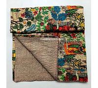 King/Twin Size Handmade Frida Kantha Quilt New Frida Kahlo Printed Kantha Bedspread Boho Bedding Queen Size Home Decor Kantha Bed Cover Bohemian Beddingr (Beige, Twin 60*90 Inches)