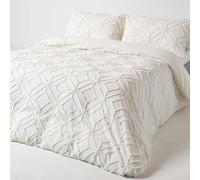 (King, White) Diamond Cotton Tufted Duvet Cover Set