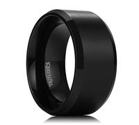 King Will 10mm Black Titanium Wedding Ring Brushed Center Engagement Band Beveled Edge (11.5)