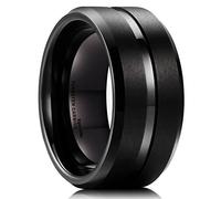 King Will 10mm Black Tungsten Carbide Wedding Band Ring Polished Finish Grooved Center Comfort Fit(7.5)