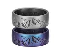 King Will 2PC Silicone Rings for Men with Unique Mountain Patterns Design Rubber Wedding Engagement Bands for Work Gym Sports Comfort Fit 8mm Wide 2.3mm Thick, Starry Purple,R 1/2 (9)
