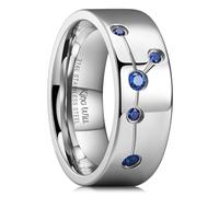 King Will 316L Stainless Steel Nature Wedding Band for Men Women-6-8mm Silver Plated Brushed Finish Inlay Mountains/Forest/Waves Pattern Comfort Fit Size 7-14, Stainless Steel, Zircon