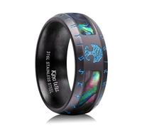 King Will 316L Stainless Steel Ring for Men, Viking Wedding Band with Tree of Life & Rune Design, Abalone Shell Inlay, Vintage Finish, Tree of Life Black&Blue, W 1/2(11.5)