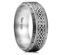King Will 316L Stainless Steel Ring for Men, Viking Wedding Band with Tree of Life & Rune Design, Abalone Shell Inlay, Vintage Finish