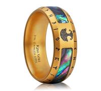 King Will 316L Stainless Steel Ring for Men, Viking Wedding Band with Tree of Life & Rune Design, Abalone Shell Inlay, Vintage Finish, Tree of Life Gold, V 1/2(11)