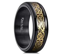 King Will 316L Stainless Steel Spinner Fidget Ring for Mens- 8mm Fidget Stress Relieving Anxiety Ring with Gold Celtic Dragon Black Carbon Fiber Inlay, Comfor Fit Wedding Band Ring Size Z+1 (13)