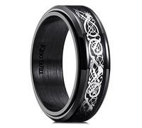 King Will 316L Stainless Steel Spinner Fidget Ring for Mens- 8mm Fidget Stress Relieving Anxiety Ring with Sliver Celtic Dragon Black Carbon Fiber Inlay, Comfor Fit Wedding Band Ring Size T 1/2 (10)