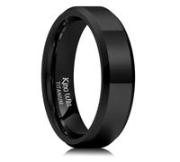 King Will 6mm Black Tungsten Rings, Men's Wedding Rings Polished Beveled Edge Ring for Men Women, Comfort Fit, Durable, Size 11