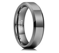 King Will 6mm Gunmetal Grey Tungsten Rings, Men's Wedding Rings Polished Beveled Edge Ring for Men Women, Comfort Fit, Durable, Size 10