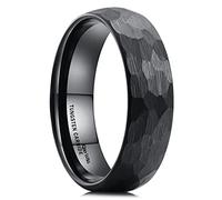 King Will 6mm Hammered Tungsten Rings for Men Women Domed Black Brushed Engagement Mens Wedding Band 7.5