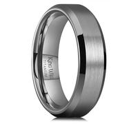 King Will 6mm Men's Gunmetal Grey Titanium Wedding Ring - Brushed Matte Surface, Beveled Polished Edge, Comfort Fit Size P 1/2 (8)