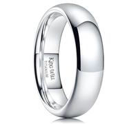 King Will 6mm Titanium Wedding Band for Men Women Classic Promise Engagement Rings for Couples Domed Style High Polish Finished Comfort Fit, Silver Size T 1/2 (10)