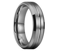 King Will 6mm Tungsten Wedding Rings for Men Gunmetal Plated Grooved Center Brushed Men's Wedding Band Gifts for Him S 1/2 (9.5)