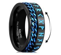 King Will 8 mm Black Stainless Steel Rings, Men's Wedding Rings with Blue Viking Lettering Inlay, Rotating Ring, Flat Cut for Men Women, Comfortable Fit, Hypoallergenic, Durable, 67.2 (21.4)