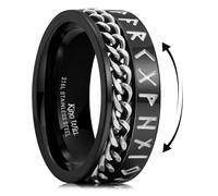 King Will 8 mm Black Stainless Steel Rings, Men's Wedding Rings with Silver Viking Lettering Inlay, Rotating Ring, Flat Cut for Men Women, Comfortable Fit, Hypoallergenic, Durable, 67.2 (21.4)