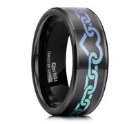 King Will 8 mm Black Tungsten Carbide Wedding Ring - Anniversary Promise Ring for Men, Women and Couples with Heart Inlay, Polished Surface, Comfort Fit, 54.3 (17.3), Non-precious metal, No Gemstone