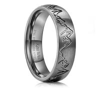 King Will 8 mm Men's Wedding Ring Black Coated Tungsten Wedding Ring for Men with Mountain and Tree Laser Engraving Natural Collection, 56.9 (18.1), Stainless Steel, No Gemstone