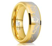 King Will 8 mm Men's Wedding Ring Black Coated Tungsten Wedding Ring for Men with Mountain and Tree Laser Engraving Natural Collection, 64.7 (20.6), Tungsten Carbide