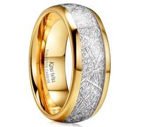 King Will 8 mm Tungsten Wedding Ring for Men - Gold-Coloured Wedding Ring with Imitation Meteorite Decor Inlay, Polished, Domed Design, Comfort Fit, Scratch-Resistant and Durable 54.3 (17.3)