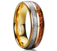 King Will 8 mm Tungsten Wedding Ring for Men - Gold Wedding Ring with Imitation Meteorite and Koa Wood Inlay, Polished, Domed Design, Comfort Fit, Scratch Resistant and Durable 67.2 (21.4)