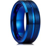 King Will 8mm Basic Wedding Ring For Men Blue Electroplated Tungsten Ring with A Thin Polished Center Inlay Design Brushed Matte Surface Smooth Beveled Edge Comfort Fit 9.5