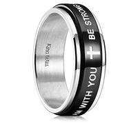 King Will 8mm Black Silver Stainless Steel Ring Prayer Spinner Ring Fidget Anxiety Ring for Men Men Wedding Band Rings Comfort Fit 14