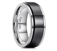 King Will 8mm Black & Silver Stainless Steel Spinner Ring - Stress Relief Ring for Men & Women - Unisex Adults - Polished Comfort Fit 9.5