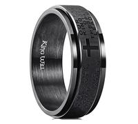 King Will 8mm Black Stainless Steel Lord's Prayer Ring Spinner Fidget Ring Anxiety Ring for Men 9