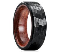 King Will 8mm Black Titanium Ring Inner Hole Inlaid Wood Hammered Wedding Band for Men Matte Brushed Comfort Fit 10